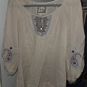 Chelsea & Violet Cream Tunic with Blue and Pink Embroidery Accents